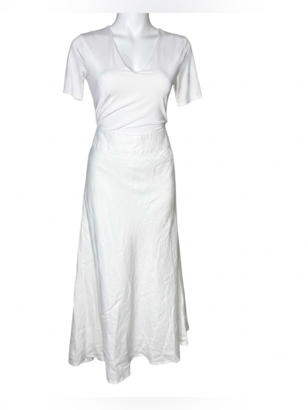 BANANA REPUBLIC White Linen Midi Skirt Cotton Lined A-Line Size 14